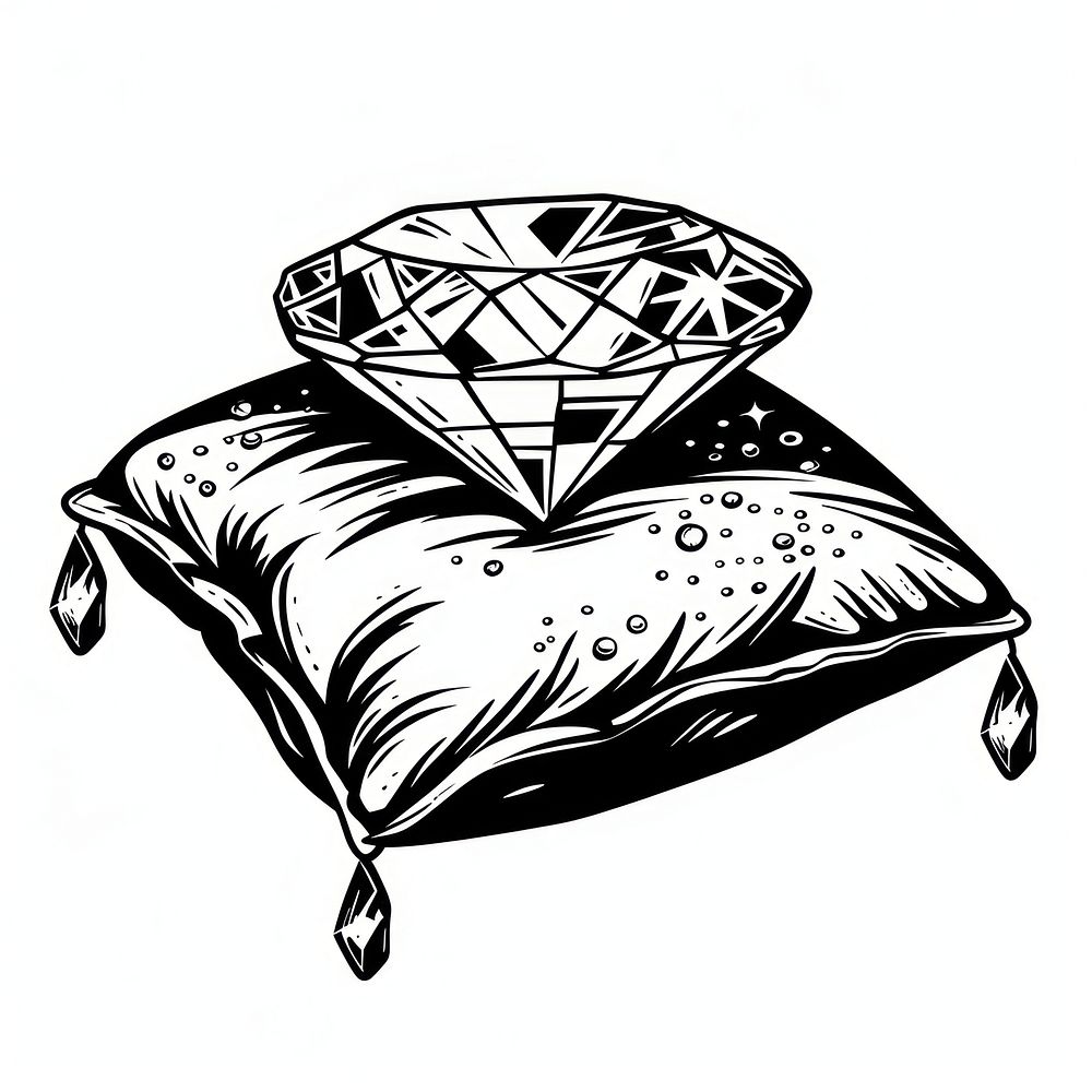 Diamond on a jewelry pillow drawing sketch illustrated.