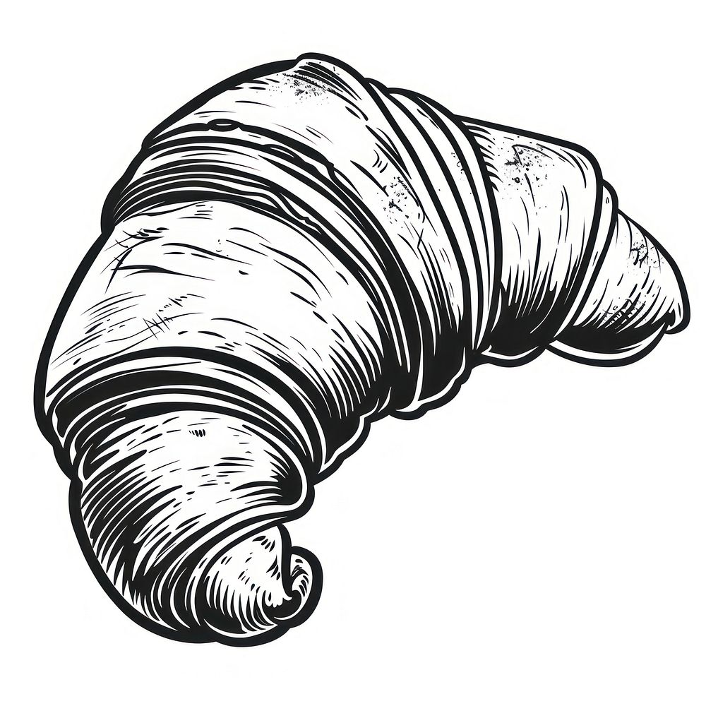 French croissant drawing viennoiserie monochrome.