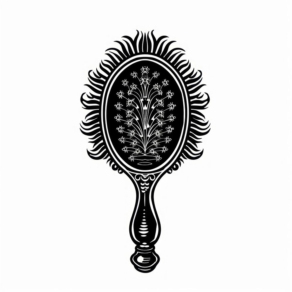 Hair brush drawing black white background.