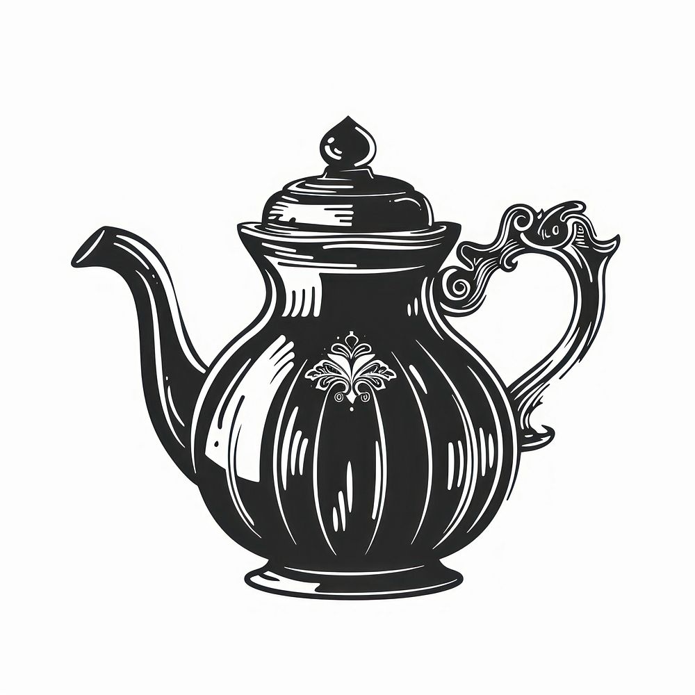 Teapot drawing black white background.
