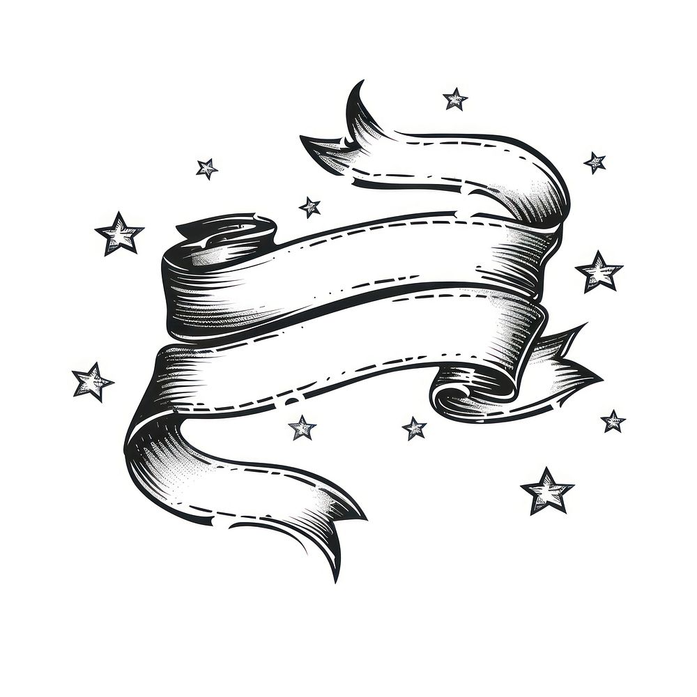 Ribbon with stars drawing sketch symbol.
