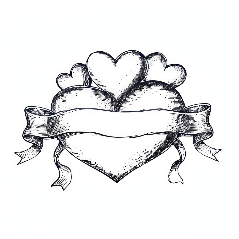 Ribbon with hearts drawing sketch white background.