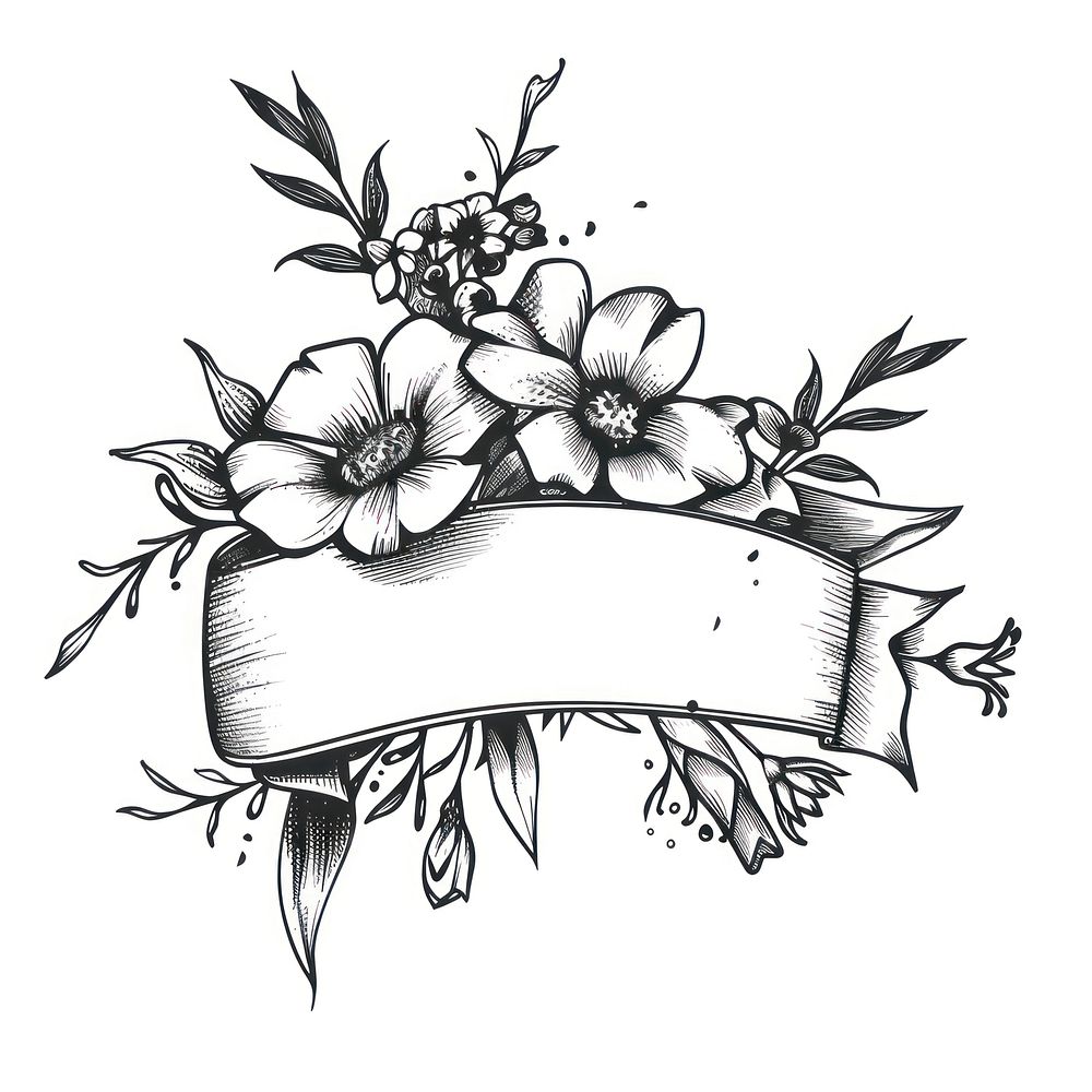 Ribbon with flowers pattern drawing sketch.