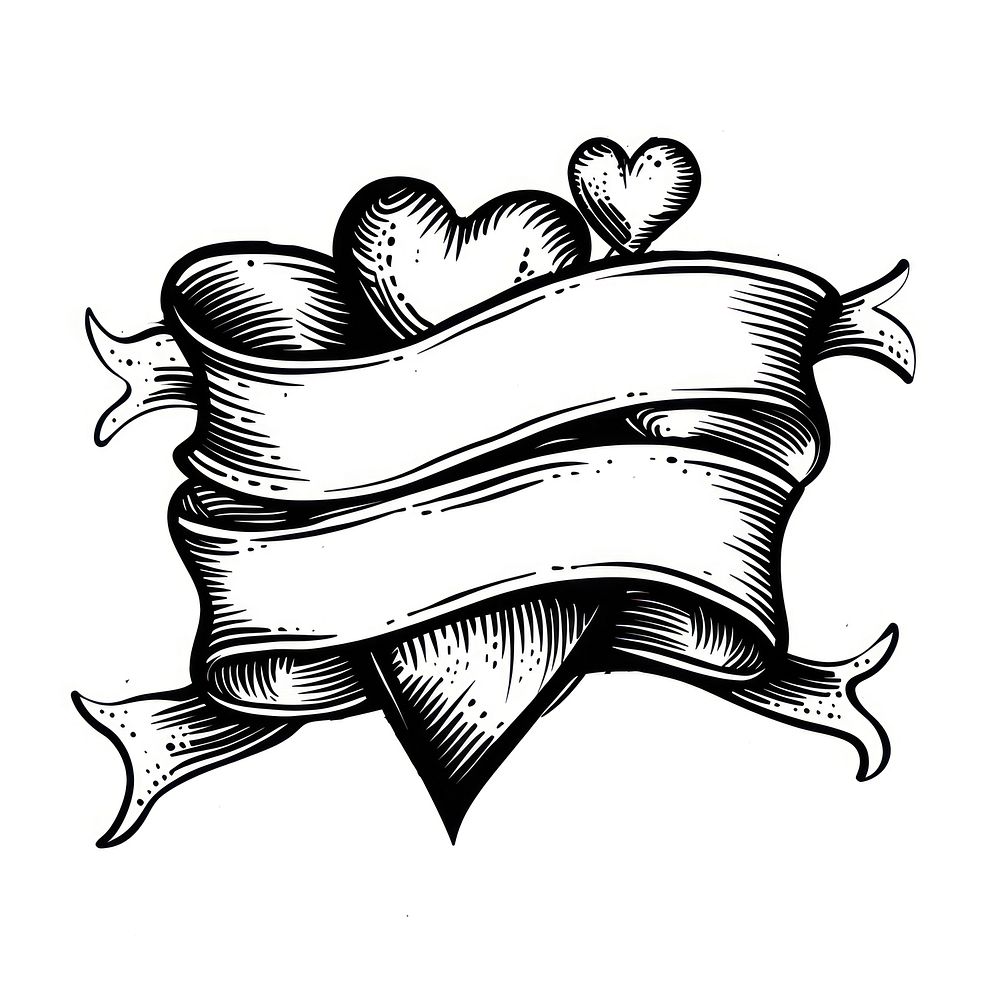 Ribbon with hearts drawing sketch doodle.