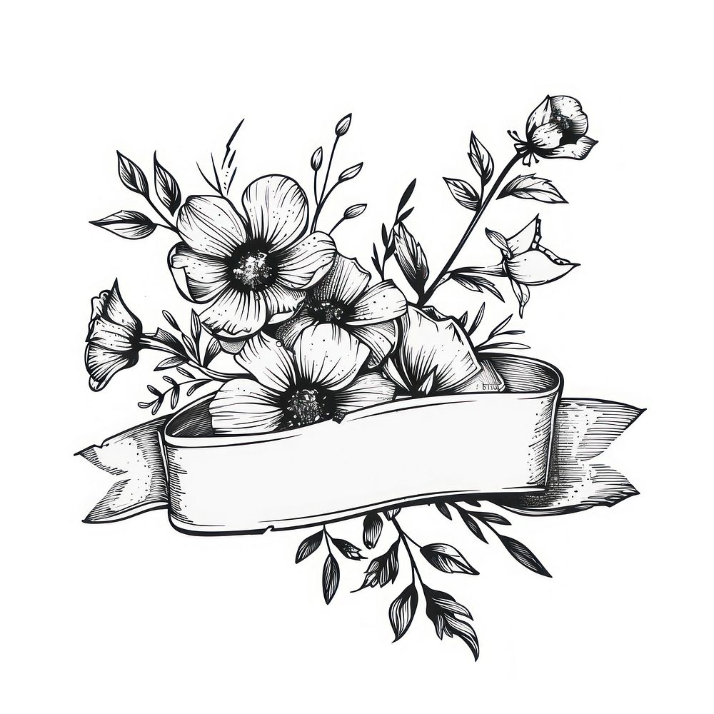 Ribbon with flowers pattern drawing sketch.