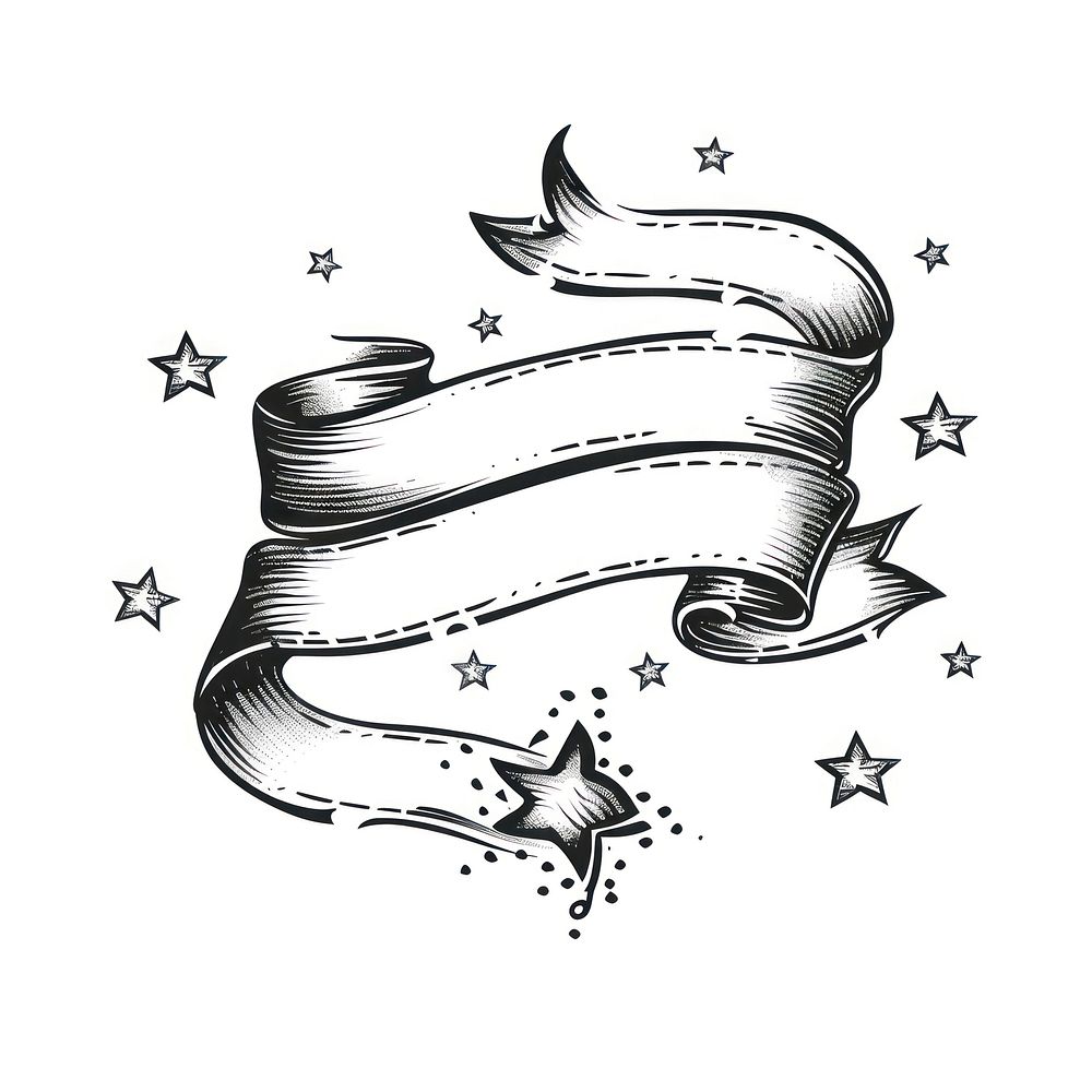 Ribbon with stars drawing sketch symbol.