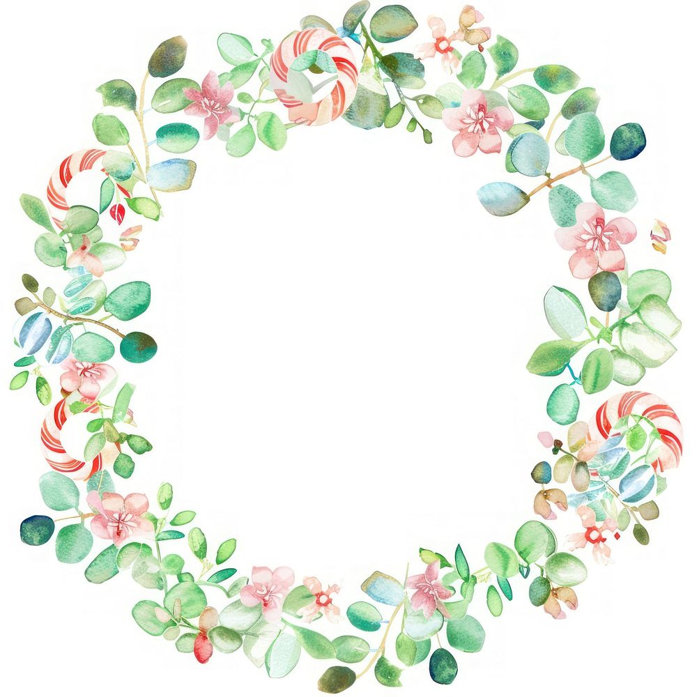 Candy cane circle border pattern wreath white background.