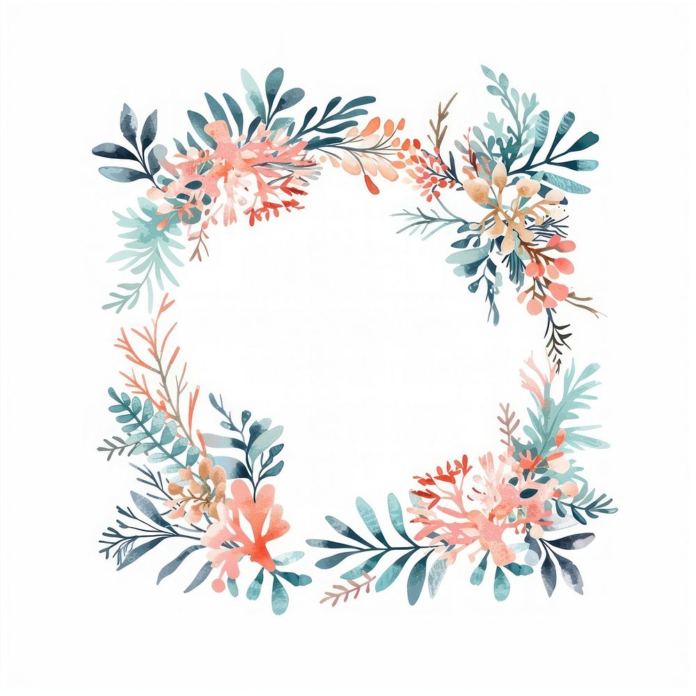 Coral reef border pattern wreath plant.