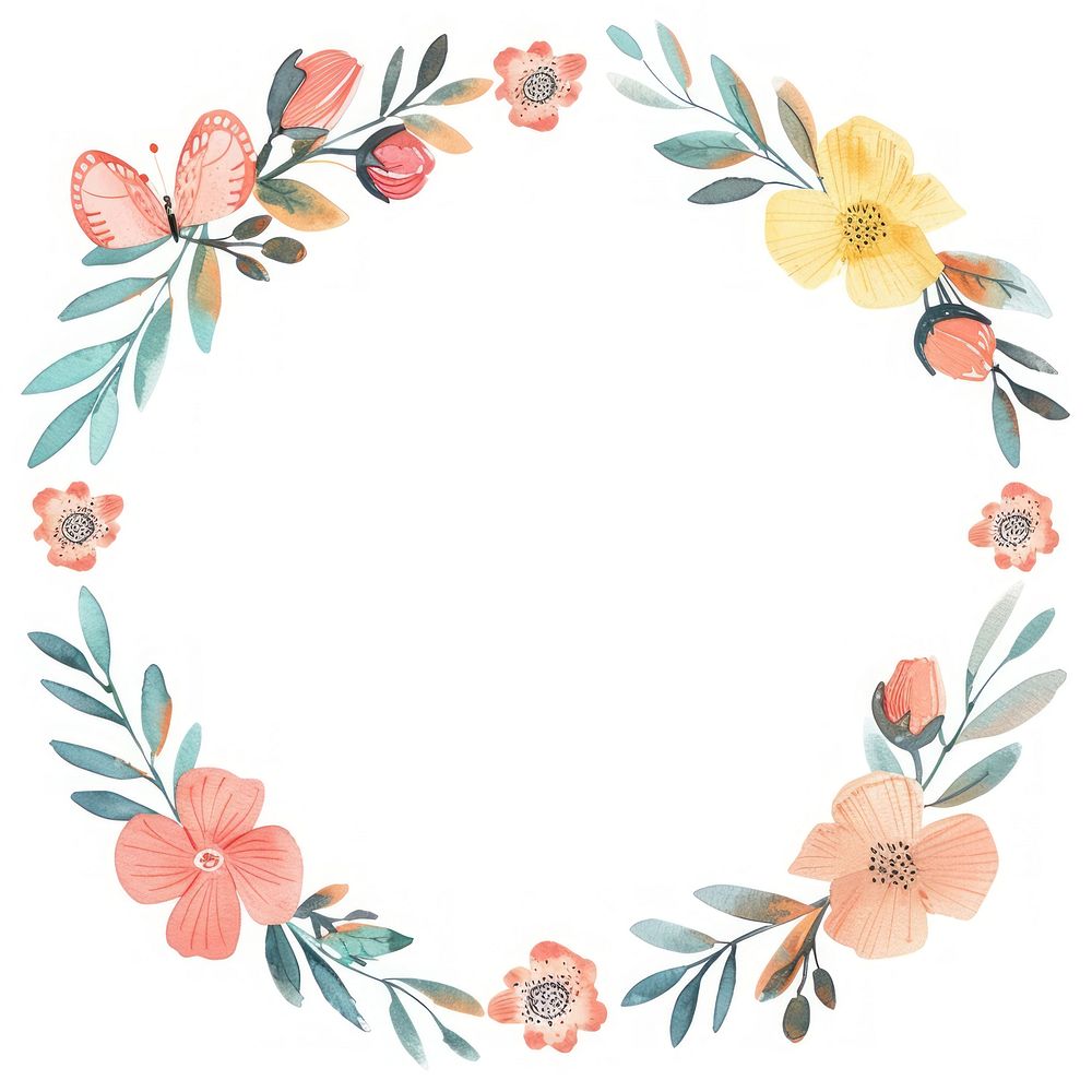 Flower butterfly circle border pattern wreath plant.