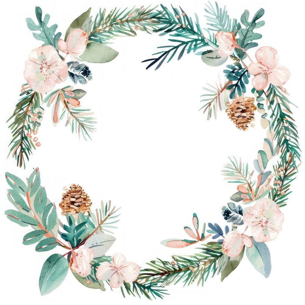 Pine with pine cone circle border pattern wreath plant.
