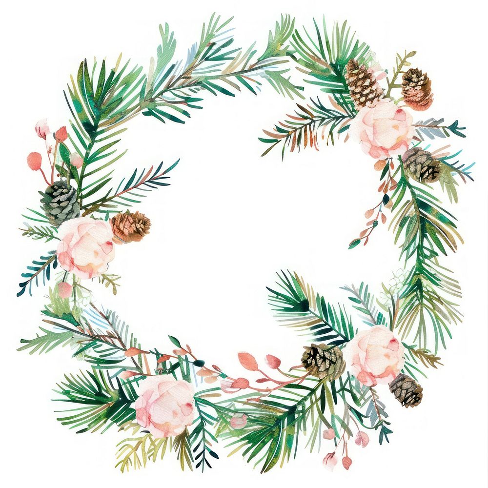Pine with pine cone circle border wreath pattern plant.