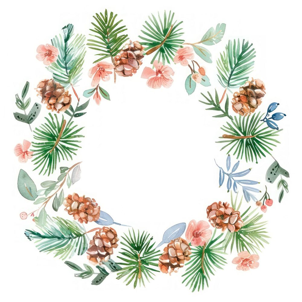 Pine with pine cone circle border pattern wreath plant.