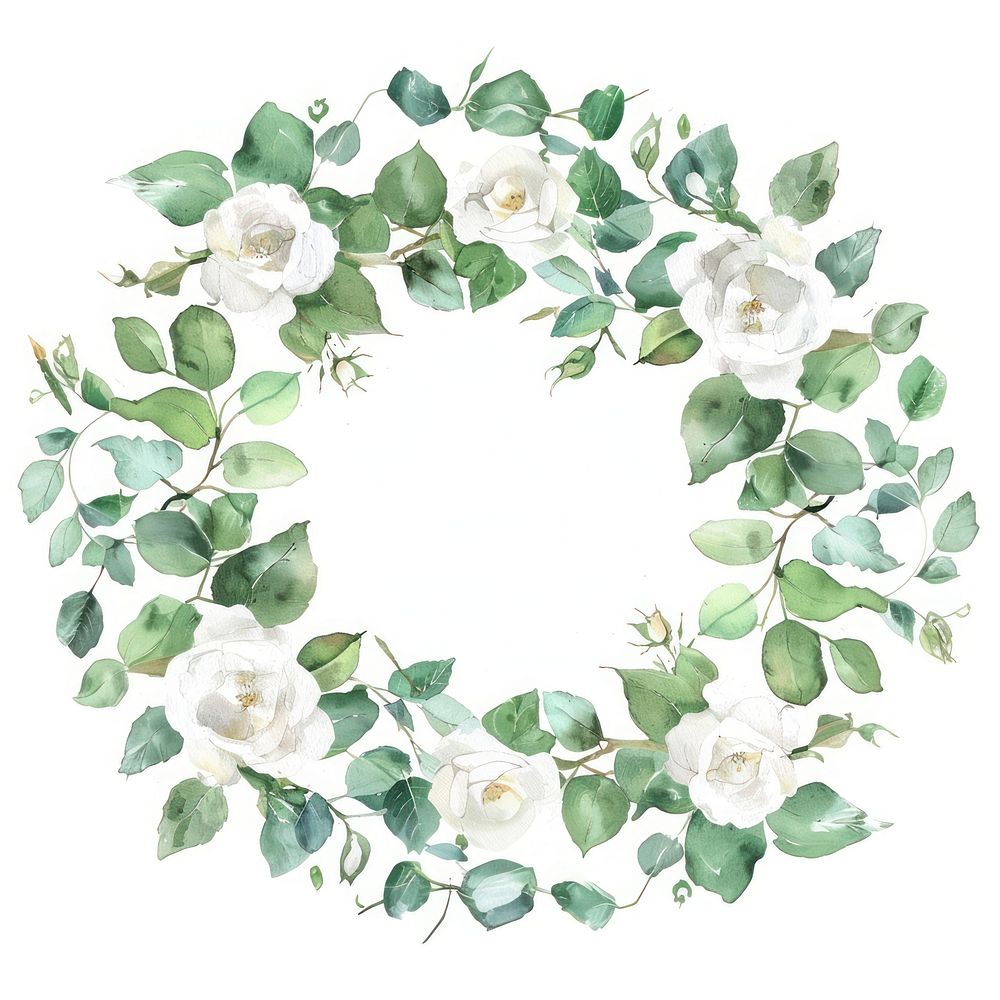 Little white rose square border wreath pattern flower.