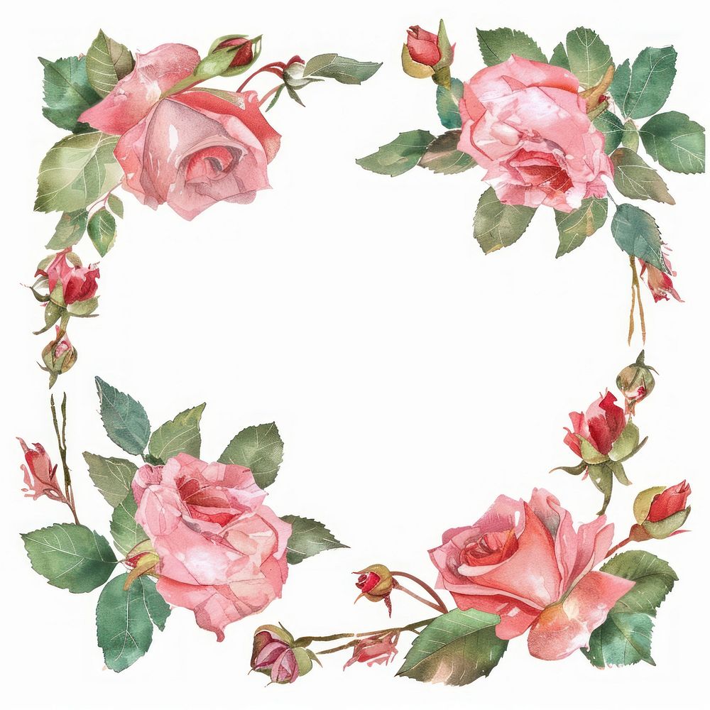 Ribbon rose square border pattern flower wreath.