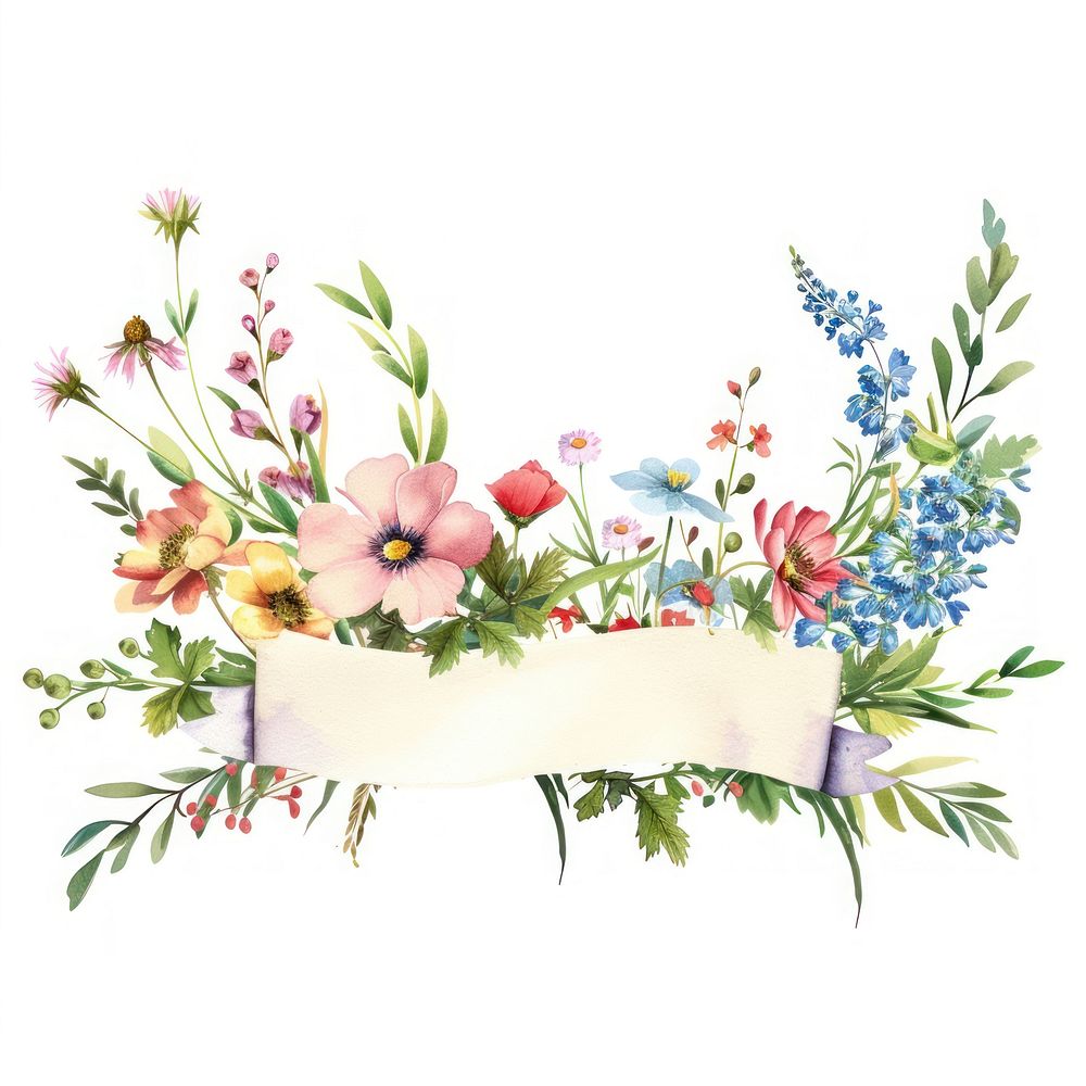 Ribbon with wildflower border pattern wreath plant.