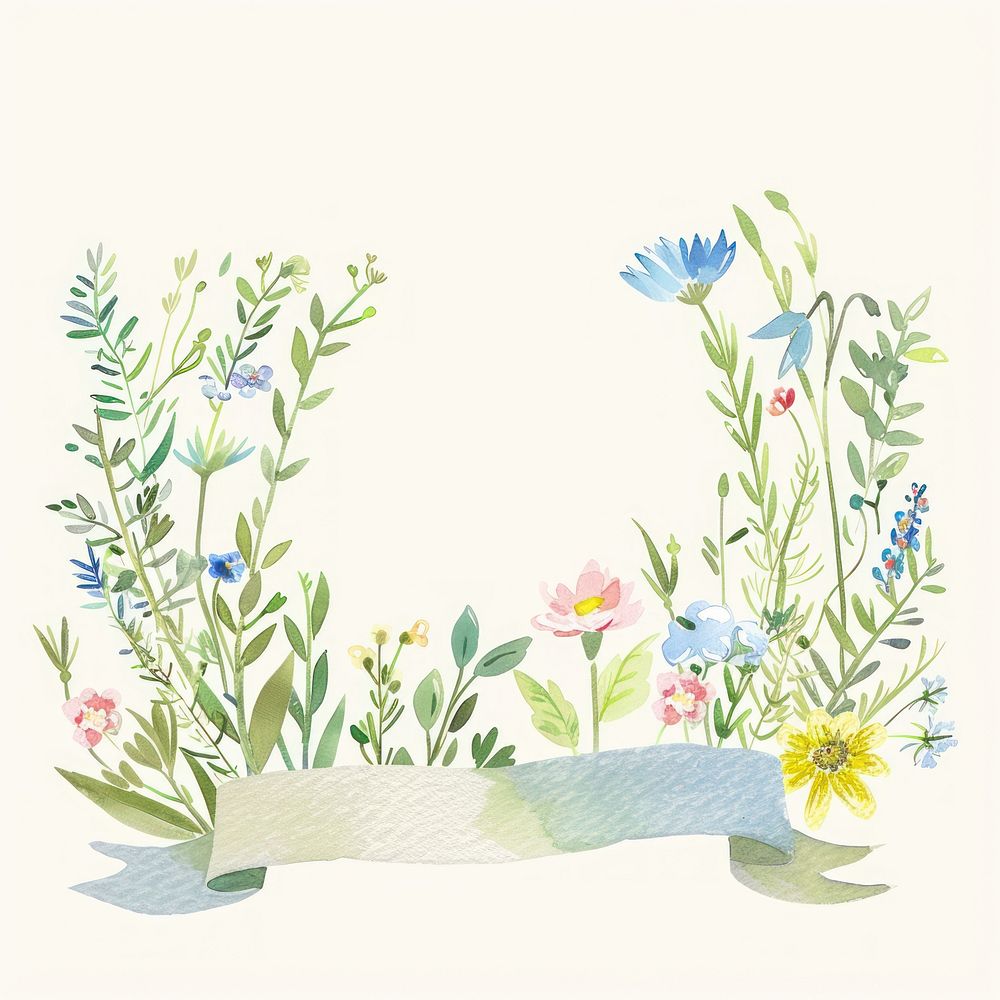 Ribbon with wildflower border painting pattern plant.
