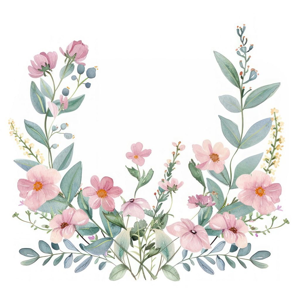 Ribbon with wildflower border pattern plant white background.
