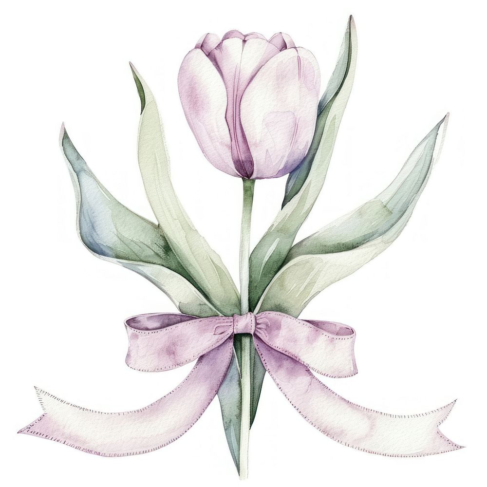 Ribbon with tulip border drawing flower sketch.