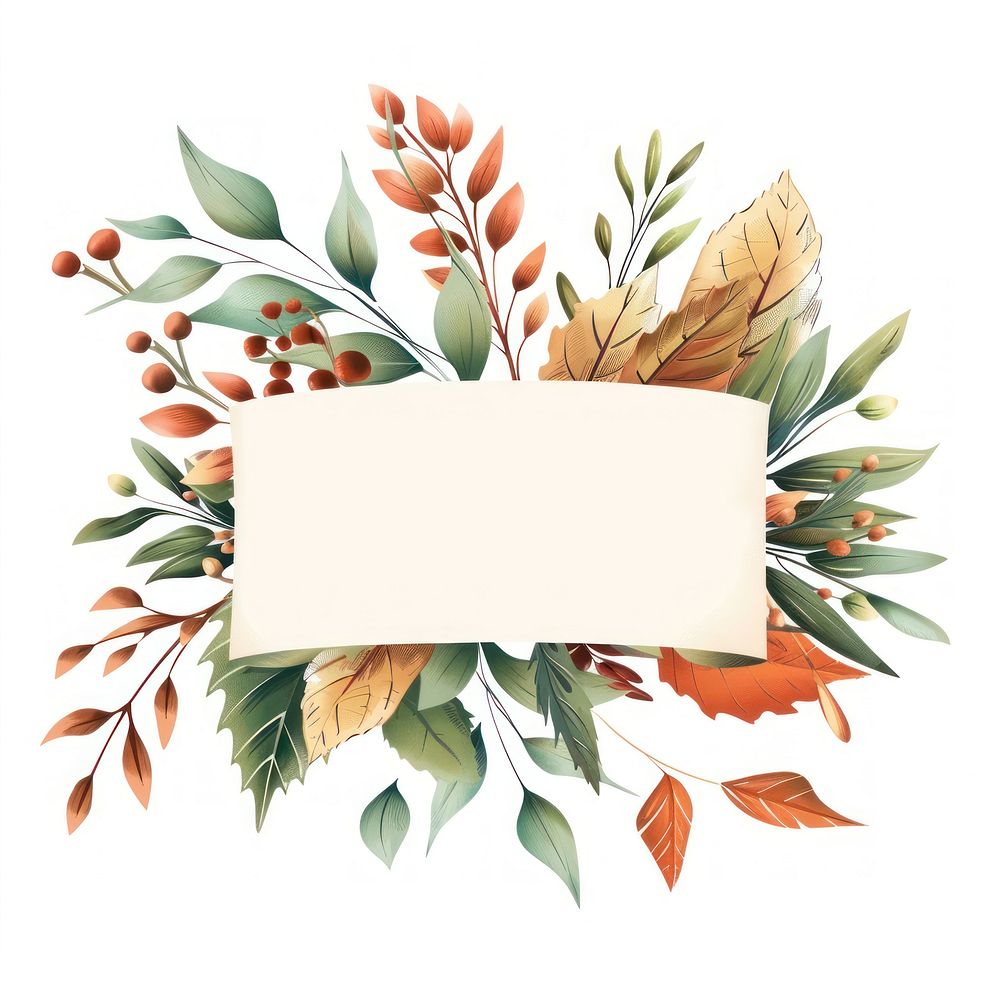 Ribbon with autumn leafs pattern plant white background.
