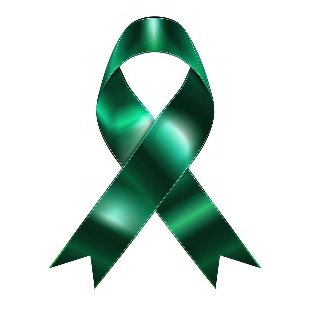Emerald green gradient Ribbon cancer symbol white background font.