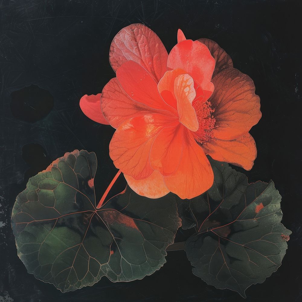 Silkscreen of a begonia flower hibiscus nature plant.