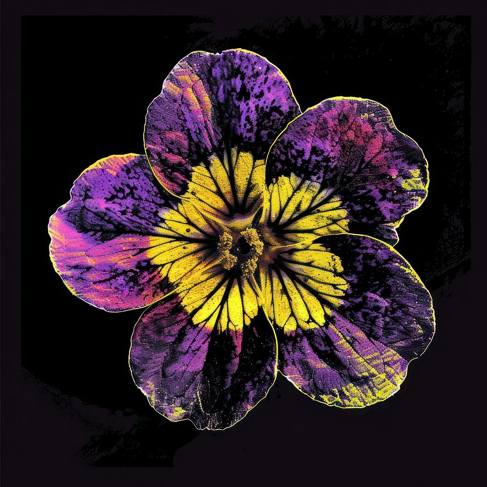 Silkscreen of a primrose flower nature purple.