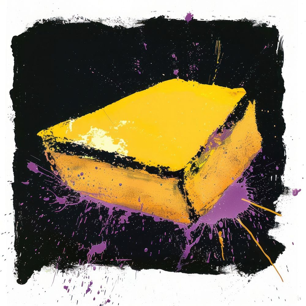 Silkscreen of bakery cake yellow purple art.