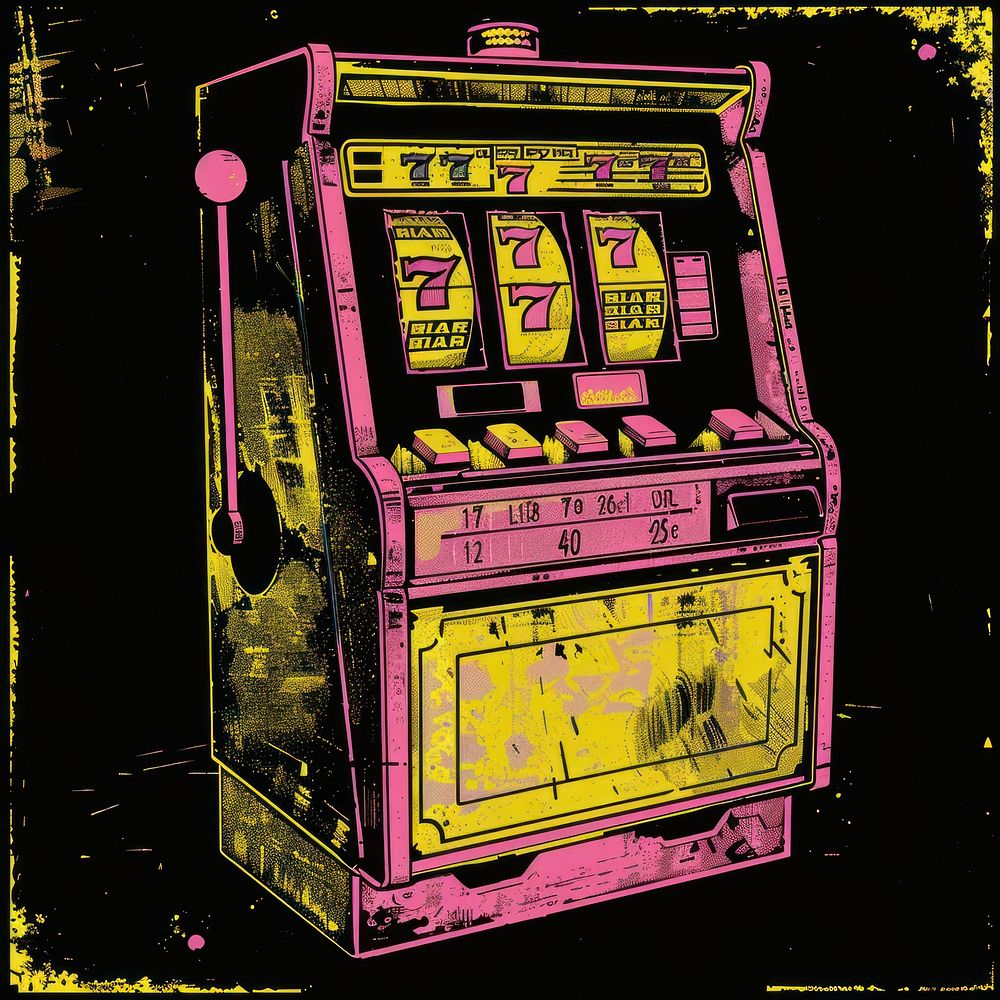 Silkscreen of slot machine gambling yellow game.