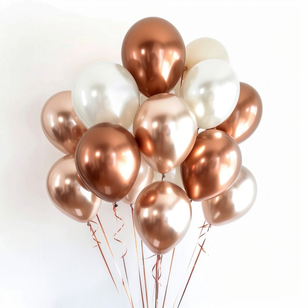 Copper and white party balloons pearl arrangement celebration.