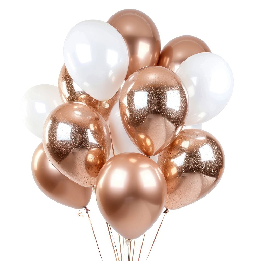 Copper and white party balloons pearl white background celebration.