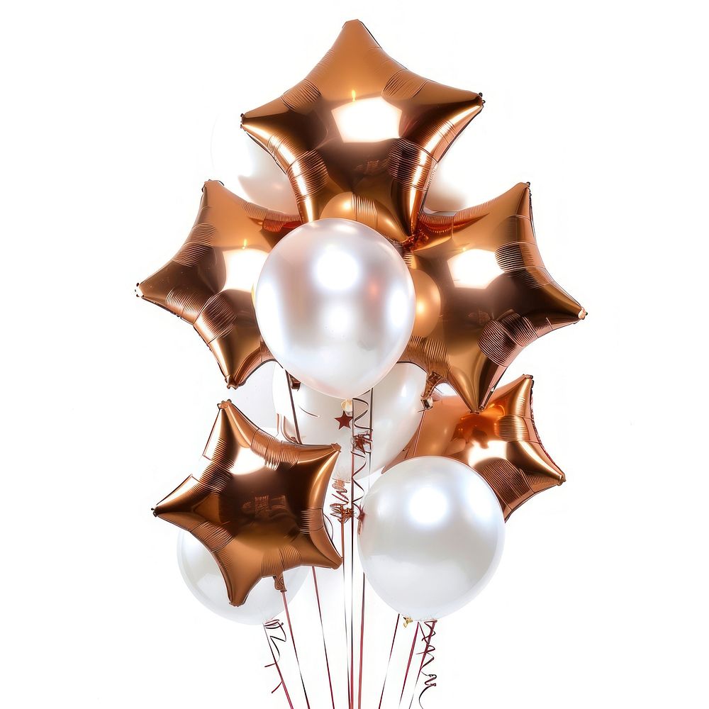 Copper and white star balloons white background celebration anniversary.