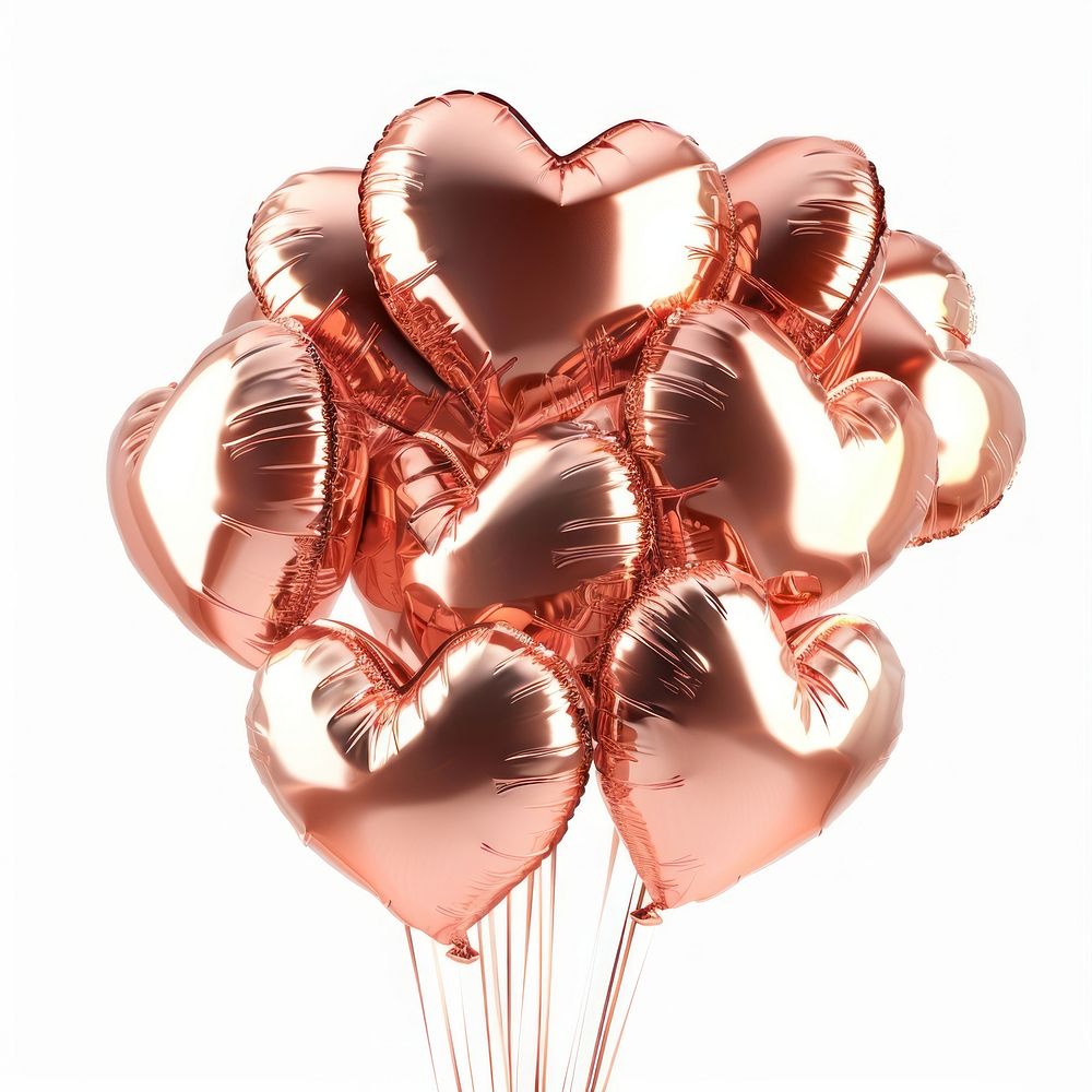 Copper heart balloons white background confectionery togetherness.