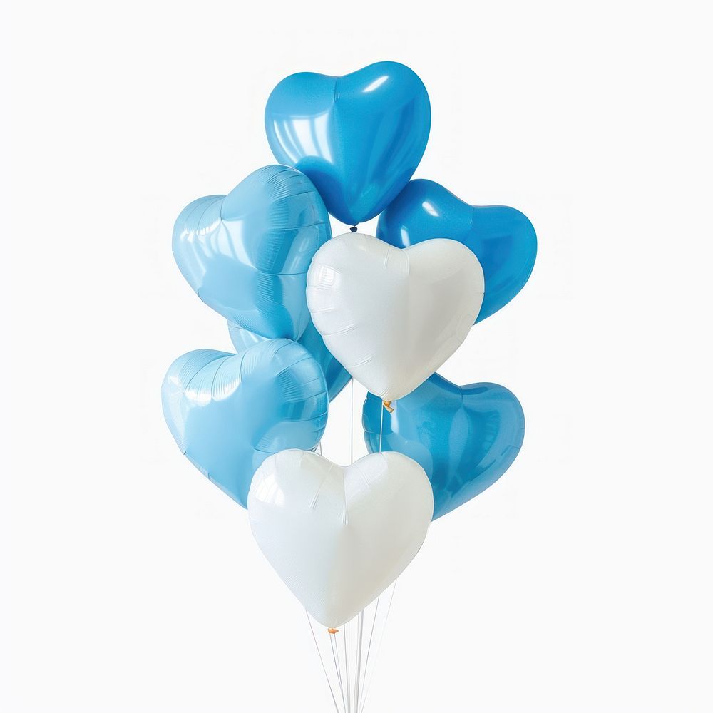 Blue and white heart balloons togetherness celebration anniversary.