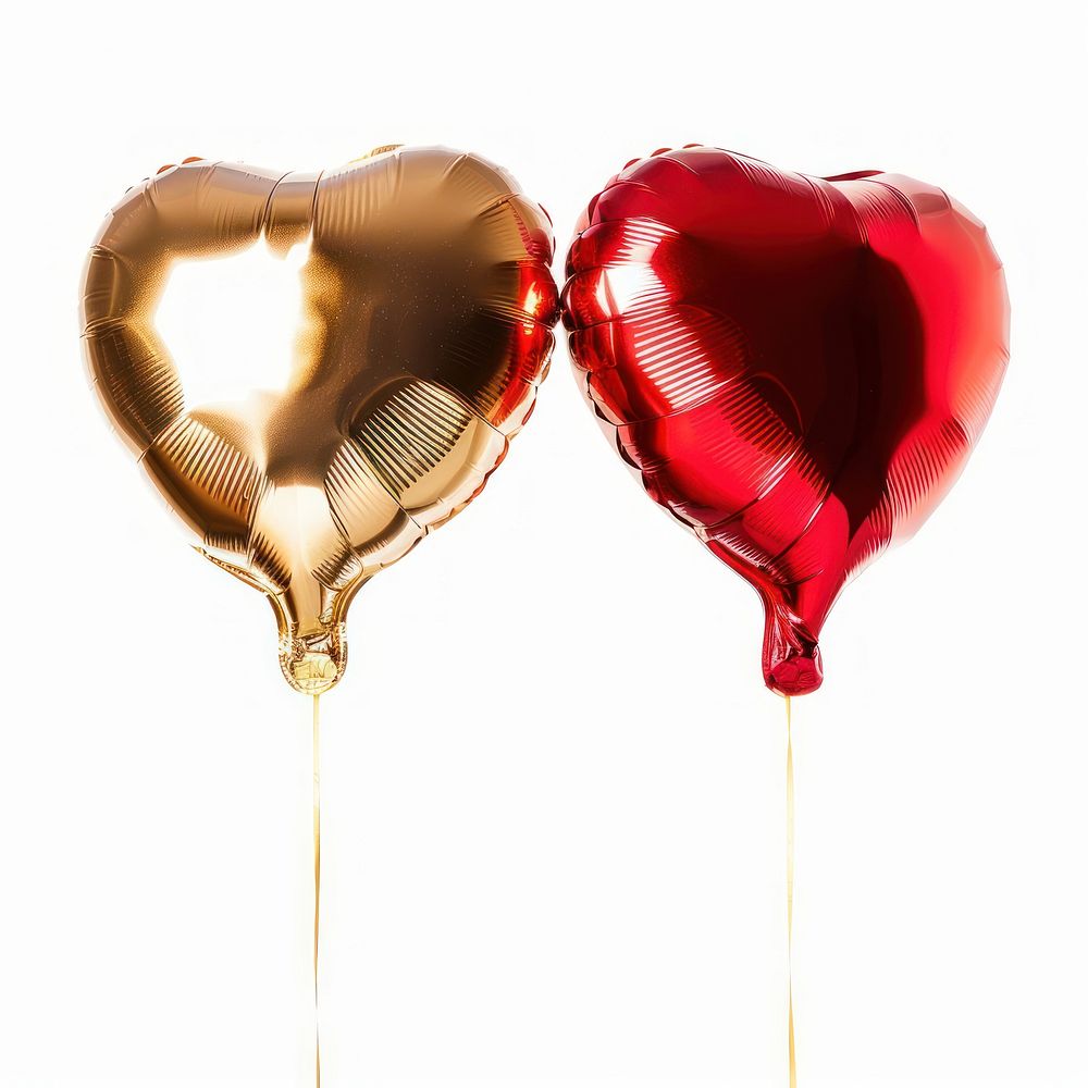 Golden and red heart balloons white background celebration appliance.