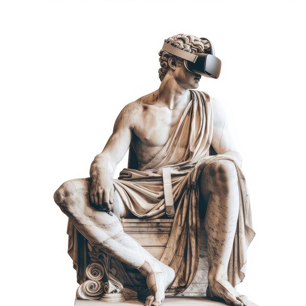 Greek statue holding wearing VR sculpture adult art.