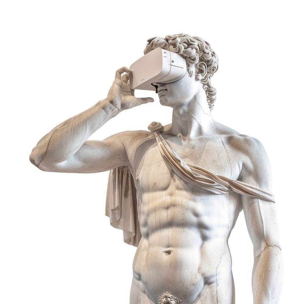 Greek statue holding wearing VR sculpture adult art.