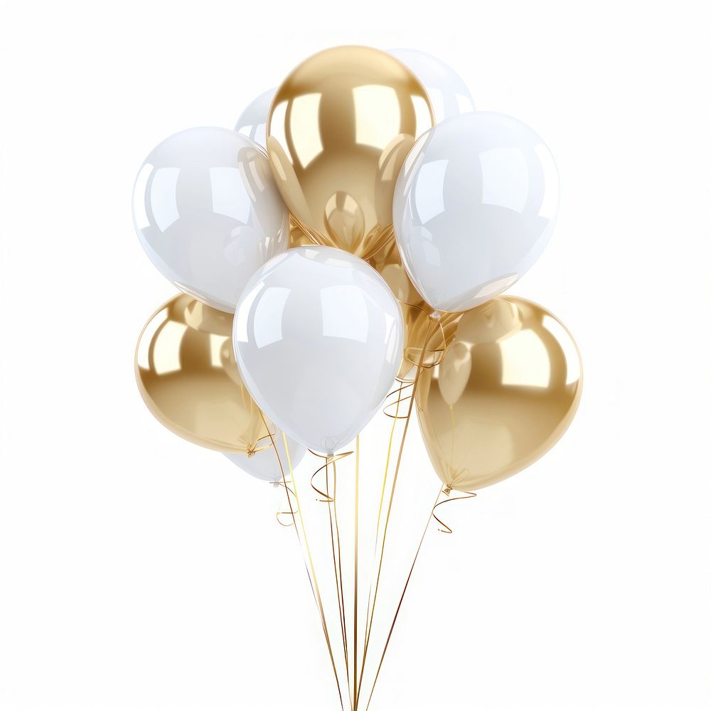 White and golden party balloons white background celebration anniversary.