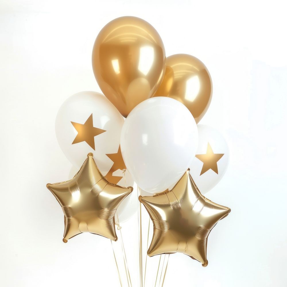 White and golden star balloons celebration anniversary decoration.