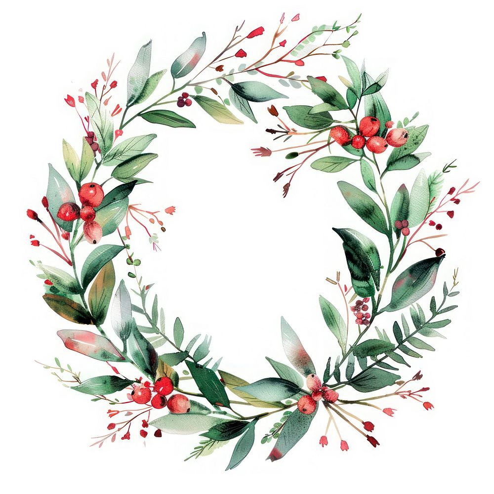 Christmas wreath pattern plant white background.