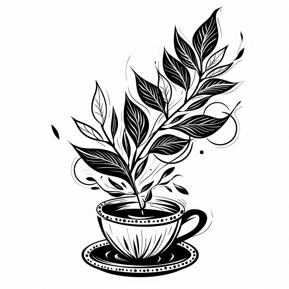 Tea leaves drawing coffee sketch.