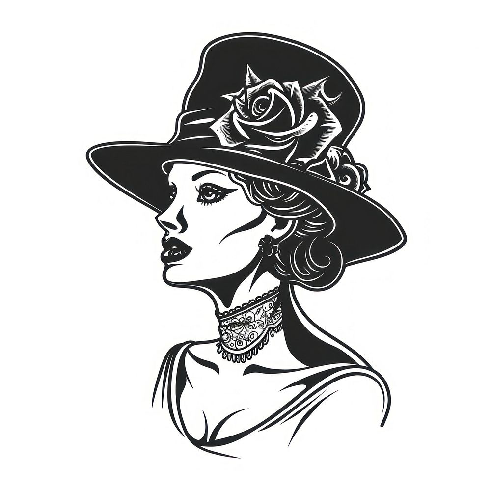 Vintage lady hat drawing sketch illustrated.