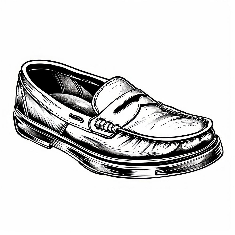 Vintage loafer shoe drawing footwear sketch.