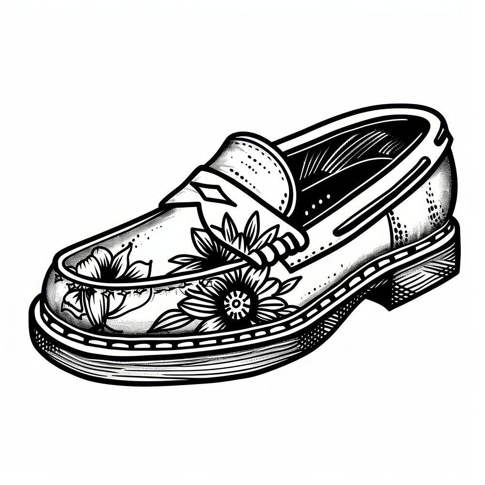 Vintage loafer shoe footwear drawing black.