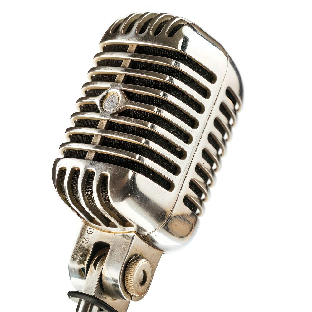 Silver microphone white background technology pattern.