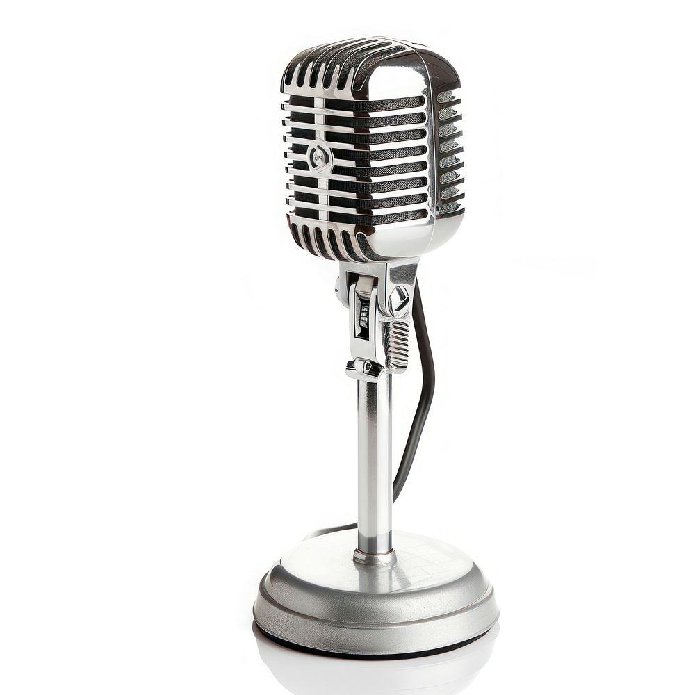 Silver microphone white background technology equipment.