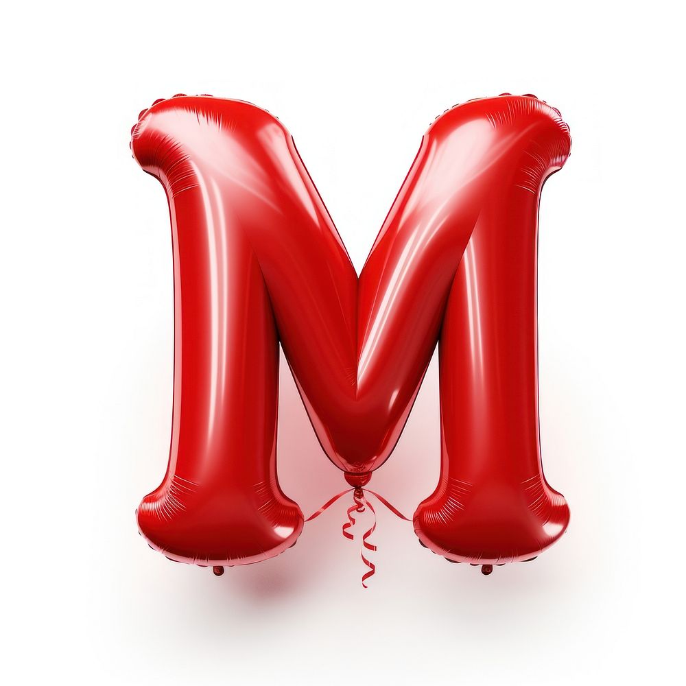 Red M letter balloon text red.