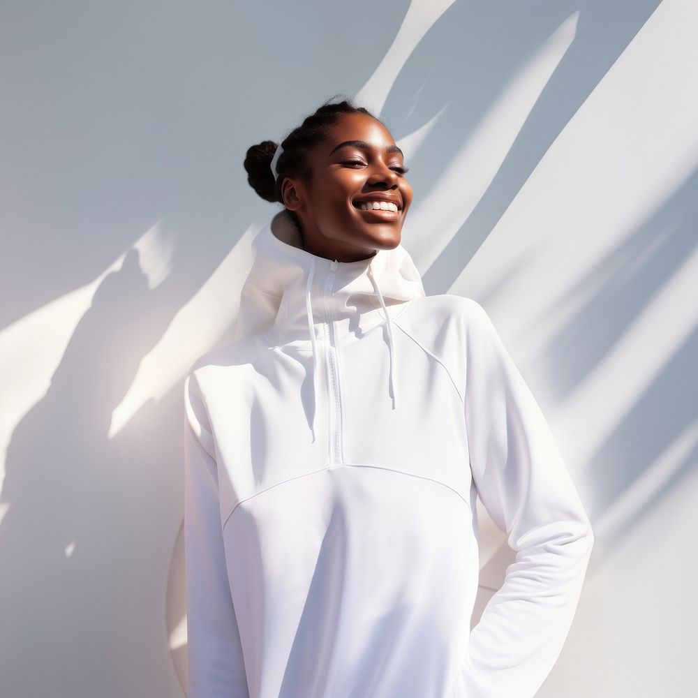 Black woman in white sport wear happy photo photography.