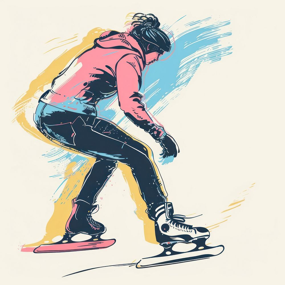 Ice skating illustrated drawing person.