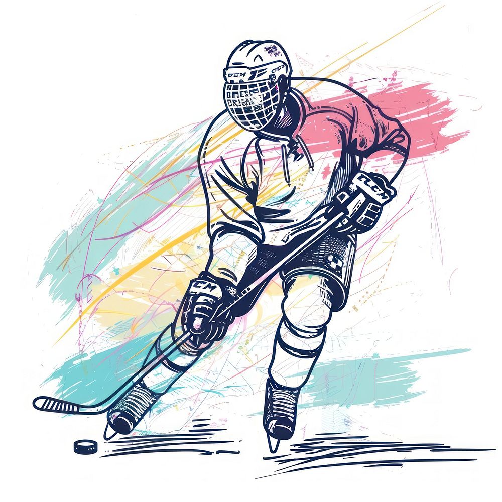 Ice hockey illustrated drawing sketch.