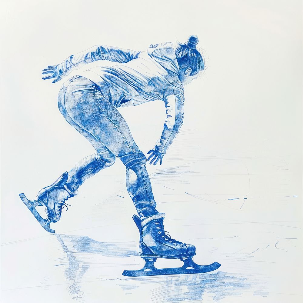 Ice skating illustrated outdoors drawing.